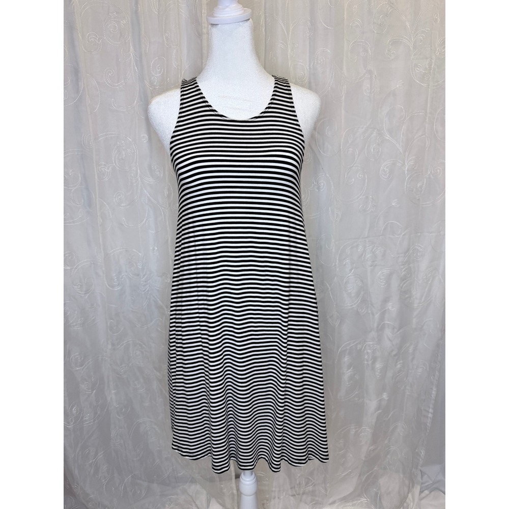 Hollister Womens XS Black White Striped Strappy Back A-Line Mini Tank Dress